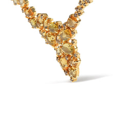 Load image into Gallery viewer, 18K Yellow Gold 1/2 Cttw Brown Diamond and Multi-Size Oval Yellow Sapphire Cluster Cascade Station Necklace (Brown Color, SI1-SI2 Clarity) - Adjustable up to 14" to 16"
