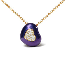 Load image into Gallery viewer, 18K Yellow Gold Blue Enamel 1/10 Cttw Round Pave Diamonds Heart Shape 18" Pendant Necklace  (G-H Color, SI1-SI2 Clarity) - Adjustable up to 16" - 18"
