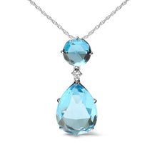 Load image into Gallery viewer, 18K White Gold Diamond Accent and Round London Blue Topaz and Pear Cut Sky Blue Topaz Dangle Drop 18" Pendant Necklace (G-H Color, SI1-SI2 Clarity)
