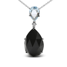 Load image into Gallery viewer, 18K White Gold Diamond Accent and Pear Cut Sky Blue Topaz and Pear Cut Black Onyx Dangle Drop 18" Pendant Necklace (G-H Color, SI1-SI2 Clarity)
