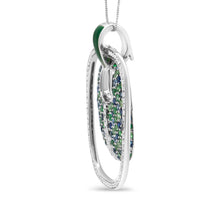 Load image into Gallery viewer, .925 Sterling Silver Green Enamel Pendant with 1/2 Cttw Diamond, Sapphire, and Tsavorite Openwork Statement 18" Pendant Necklace (F-G Color, VS1-VS2 Clarity)
