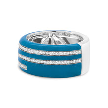 Load image into Gallery viewer, .925 Sterling Silver Turquoise Enamel 5/8 Cttw Round Diamond Wide Band Statement Ring (F-G Color, VS1-VS2 Clarity) - Size 7
