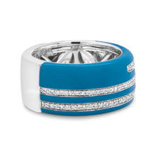 Load image into Gallery viewer, .925 Sterling Silver Turquoise Enamel 5/8 Cttw Round Diamond Wide Band Statement Ring (F-G Color, VS1-VS2 Clarity) - Size 7
