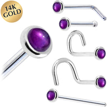 Load image into Gallery viewer, Solid 14K White Gold 2mm Genuine Amethyst Nose Ring
