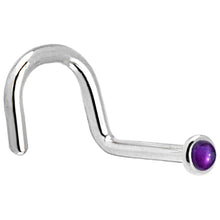 Load image into Gallery viewer, Solid 14K White Gold 2mm Genuine Amethyst Nose Ring
