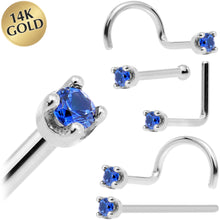 Load image into Gallery viewer, Solid 14K White Gold 1.5mm Genuine Blue Sapphire Nose Stud Ring
