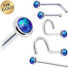 Load image into Gallery viewer, Solid 14K White Gold 2mm Dark Blue Synthetic Opal Nose Ring
