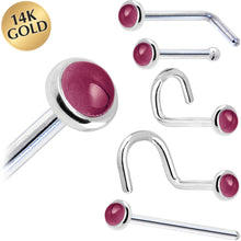 Load image into Gallery viewer, Solid 14K White Gold 2mm Genuine Raspberry Rhodolite Garnet Nose Ring
