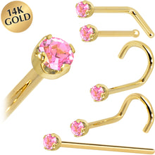 Load image into Gallery viewer, Solid 14K Yellow Gold 2mm Pink Cubic Zirconia Nose Ring
