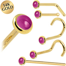 Load image into Gallery viewer, Solid 14K Yellow Gold 2mm Genuine Pink Garnet Nose Ring

