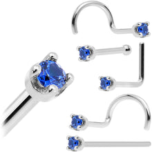 Load image into Gallery viewer, Solid 14K White Gold 1.5mm Genuine Blue Sapphire Nose Stud Ring
