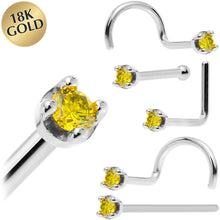 Load image into Gallery viewer, Solid 18K White Gold 1.5mm Genuine Yellow Diamond Nose Ring
