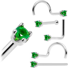 Load image into Gallery viewer, Solid 14K White Gold 1.5mm Genuine Emerald Nose Ring
