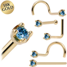 Load image into Gallery viewer, Solid 18K Yellow Gold 1.5mm Genuine Blue Diamond Nose Ring
