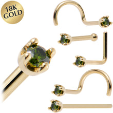 Load image into Gallery viewer, Solid 18K Yellow Gold 1.5mm Genuine Green Diamond Nose Ring
