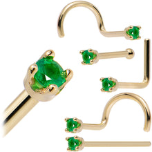 Load image into Gallery viewer, Solid 18K Yellow Gold 1.5mm Genuine Emerald Nose Ring
