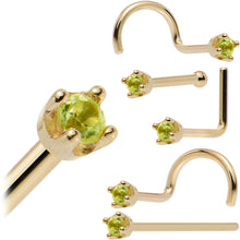 Load image into Gallery viewer, Solid 18K Yellow Gold 1.5mm Genuine Peridot Nose Ring
