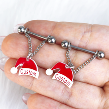 Load image into Gallery viewer, Custom Santa Hat Personalized Dangle Barbell Nipple Ring Set
