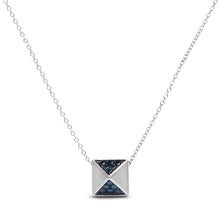 Load image into Gallery viewer, 14K White Gold 1/4 Cttw Treated Blue Diamond Matte Finished Pyramid Pendant Necklace (Blue Color, SI1-SI2 Clarity) - 18" Inches
