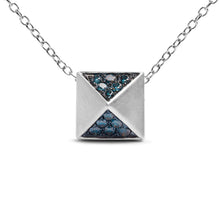 Load image into Gallery viewer, 14K White Gold 1/4 Cttw Treated Blue Diamond Matte Finished Pyramid Pendant Necklace (Blue Color, SI1-SI2 Clarity) - 18" Inches
