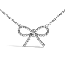 Load image into Gallery viewer, .925 Sterling Silver Diamond Accent Ribbon Bow Knot Pendant Necklace (J-K Color, I2-I3 Clarity) - 18" Inches
