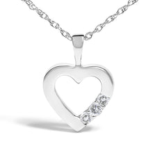 Load image into Gallery viewer, .925 Sterling Silver Lab Grown Diamond 1/4 Cttw Three Stone Heart Pendant Necklace - 18" Inches
