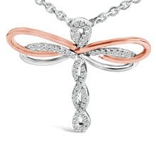 Load image into Gallery viewer, 14K Rose Gold Plated Sterling Silver 1/10 Cttw Diamond Dragonfly Pendant Necklace
