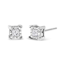 Load image into Gallery viewer, .925 Sterling Silver 1/2 Cttw Miracle Set Princess-cut Diamond Solitaire Stud Earrings (H-I Color, SI2-I1 Clarity)
