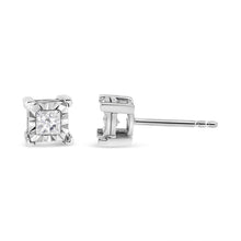 Load image into Gallery viewer, .925 Sterling Silver 1/2 Cttw Miracle Set Princess-cut Diamond Solitaire Stud Earrings (H-I Color, SI2-I1 Clarity)
