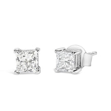 Load image into Gallery viewer, 14K White Gold 3/8 Cttw Lab Grown Princess-Cut Diamond 4-Prong Solitaire Stud Earrings (VS1-VS2 Clarity, F-G Color)
