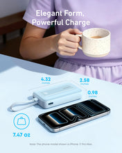 Load image into Gallery viewer, Anker Zolo Power Bank (10K, 30W) with a 5.4-inch (13.7 cm) built-in USB-C cable.
