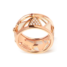 Load image into Gallery viewer, 14K Rose Gold 1/3 Cttw Diamond and Pink Tourmaline Cigar Band Ring with White Enamel (G-H Color, SI1-SI2 Clarity)
