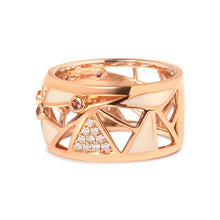 Load image into Gallery viewer, 14K Rose Gold 1/3 Cttw Diamond and Pink Tourmaline Cigar Band Ring with White Enamel (G-H Color, SI1-SI2 Clarity)
