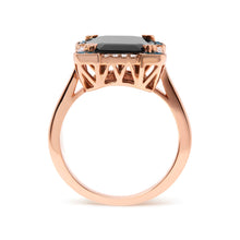 Load image into Gallery viewer, 14K Rose Gold 15x10 MM Emerald-Cut Black Onyx and 1/5 Cttw Blue and White Diamond Halo Cocktail Ring (G-H Color, SI1-SI2 Clarity)- Size 7
