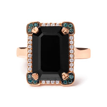 Load image into Gallery viewer, 14K Rose Gold 15x10 MM Emerald-Cut Black Onyx and 1/5 Cttw Blue and White Diamond Halo Cocktail Ring (G-H Color, SI1-SI2 Clarity)- Size 7
