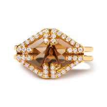 Load image into Gallery viewer, 14K Yellow Gold Marquise-Cut Yellow Citrine and 1/3 Cttw Diamond Halo Cocktail Ring (G-H Color, SI1-SI2 Clarity) - Size 7

