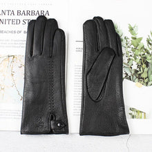 Load image into Gallery viewer, Goatskin Deerskin Grain Leather Gloves Women&#39;s Fashion Simple Style Velvet Lining Autumn Winter Warm Motorcycle Riding Glove
