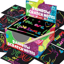 Load image into Gallery viewer, 100PCS Rainbow Scratch Art Kit - Non-Toxic Craft Set with Wooden Stylus for Kids Ages 5-12
