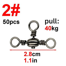 Load image into Gallery viewer, 50PCS/Bag Fishing Accessories Black Nickel Plating Three-Prong Connector T-Swivel Sub-Line Splitter Outdoor Fishing Bazi Ring
