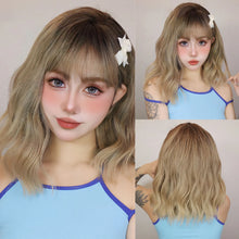 Load image into Gallery viewer, Short Wavy Wine Red Synthetic Wigs for Women Curly Lolita Wigs With Bangs Shoulder Length Wigs Natural Looking Daily Cosplay
