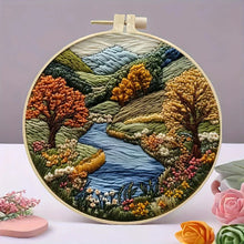 Load image into Gallery viewer, Beginners Hand Embroidery Kit - Mountain &amp; Moon Landscape with Fabric &amp; Threads
