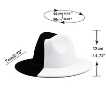Load image into Gallery viewer, Black White Modern Unisex Fedora Hat Women Unisex Wide Brim Party Cowboy Cap Men Gentleman Wedding Hat Two Colors Fedora Hat Solid Color Wide Brim Winter Autumn Hat
