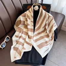 Load image into Gallery viewer, 90x90cm Square Silk-Feel Scarf – Luxury Women’s Shawl &amp; Head Wrap
