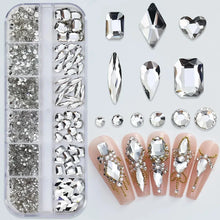 Load image into Gallery viewer, 2400+ Shiny Clear Crystal Nail Rhinestones - Mixed Sizes &amp; Shapes Flatback Gems
