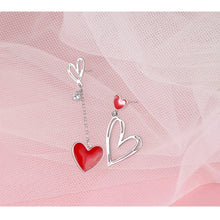 Load image into Gallery viewer, Korean Black Heart Dangle Earrings – Asymmetric Love Drop Jewelry
