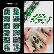 Load image into Gallery viewer, 12 Grids Mixed Nail Rhinestones - SS6-SS30 Flat-Back Glass Gems for Nail Art
