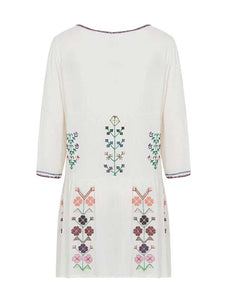 BOHO INSPIRED Floral Embroidered bohemian chic women's summer dress tassel tied white sleeve boho beach dress white