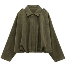 Load image into Gallery viewer, Women’s Suede Bomber Jacket – Cropped Racing Style
