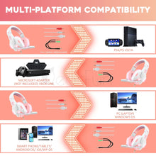 Load image into Gallery viewer, QearFun New Pink Headphones for PC Girls Gaming Wired Headset with Microphone Gamer for PS4 Windows XP/7/8/10 Laptop Phone
