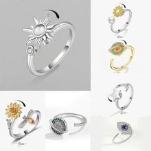 Load image into Gallery viewer, Anti-Stress Spinner Ring for Women – 18K Gold Plated Stainless Steel Fidget Ring with Sunflower &amp; Star Design, Anxiety Relief Jewelry Gift
